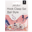 John Bead Bali Style Hook Clasp Set 25mm 4 pack Silver*