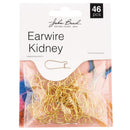 John Bead Earwire Kidney 19x10mm 46 pack Gold*