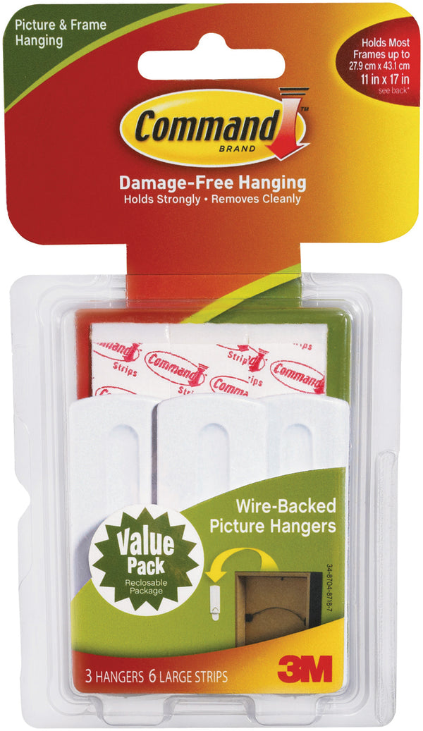 Command Large Wire-Backed Picture Hangers, White - 3 Hooks & 6 Strips*