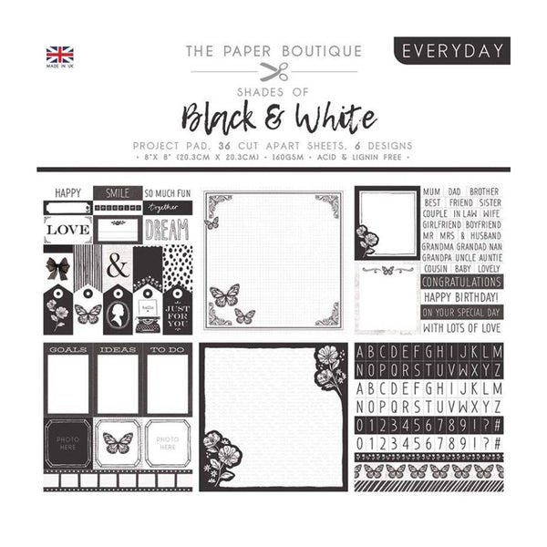 The Paper Boutique - Everyday Shades Of Black & White - 8"x 8" Project Pad*