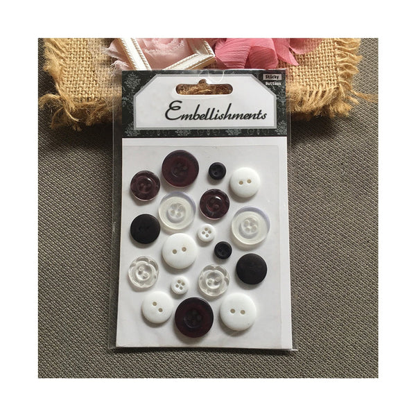 Poppy Crafts Self Adhesive Buttons - Black and White 18pcs*