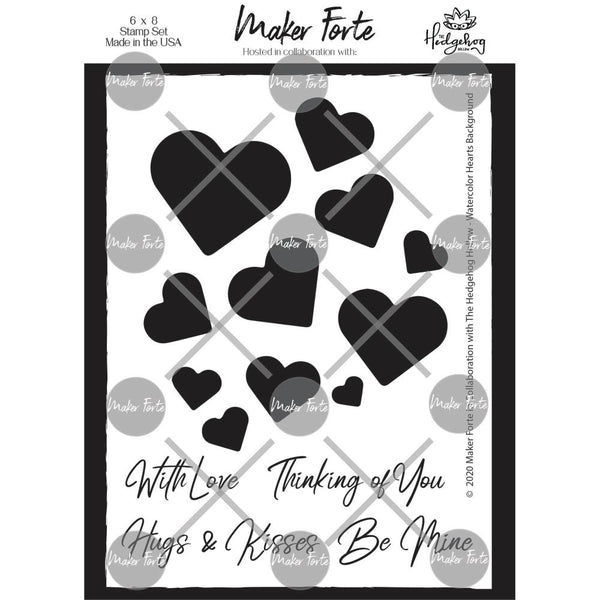 Maker Forte Clear Stamps By Hedgehog Hollow 6in x 8in - Watercolour Hearts Background/Sentiments*