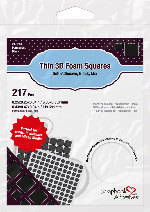 Scrapbook Adhesives Thin 3D Adhesive Foam Squares 217/Pkg
Black (63) .43"X.47" & (154) .25"X.25"
