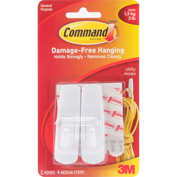 Command Medium Hooks, White - 2 Hooks & 4 Strips*