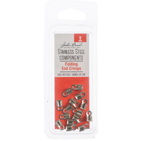 John Bead Stainless Steel Folding End Crimp 15 pack - 9mm