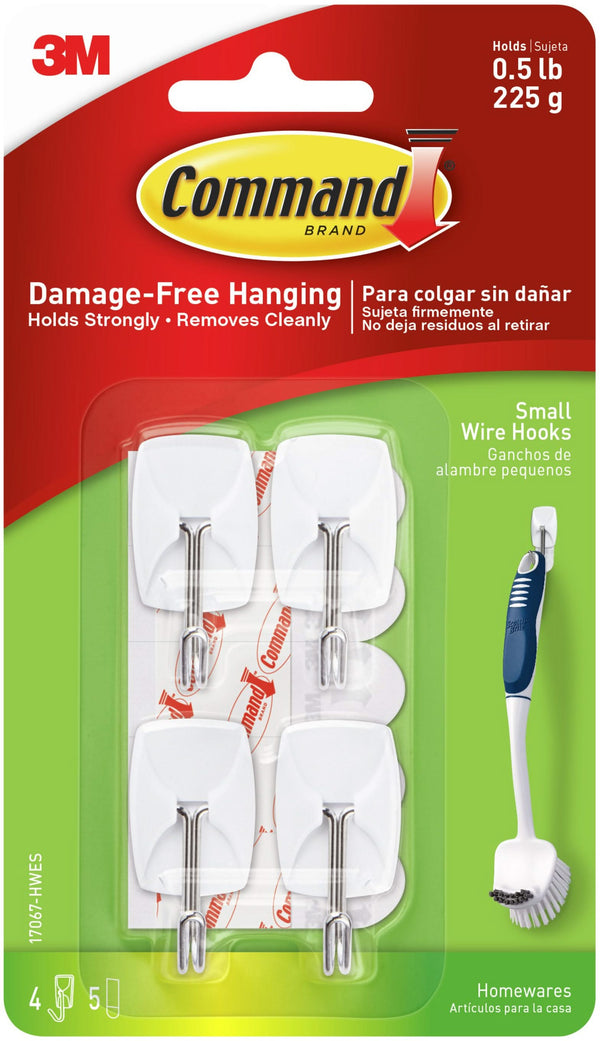 Command Small Wire Hooks, White - 4 Hooks & 5 Strips*