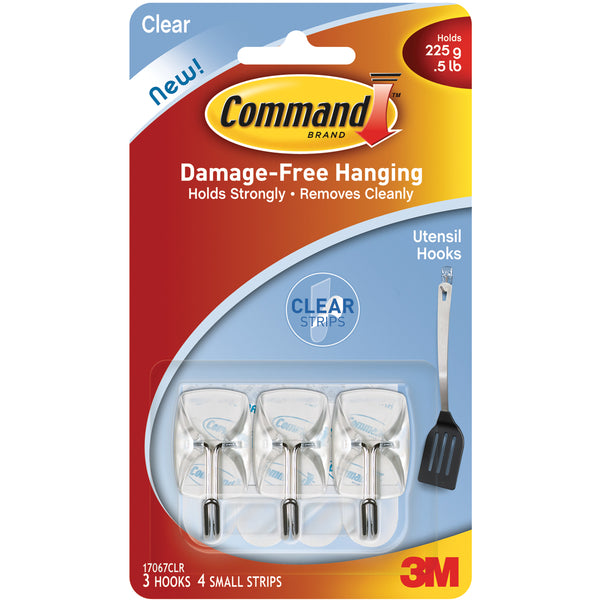 Command Small Utensil Hooks, Clear - 3 Hooks & 4 Strips*