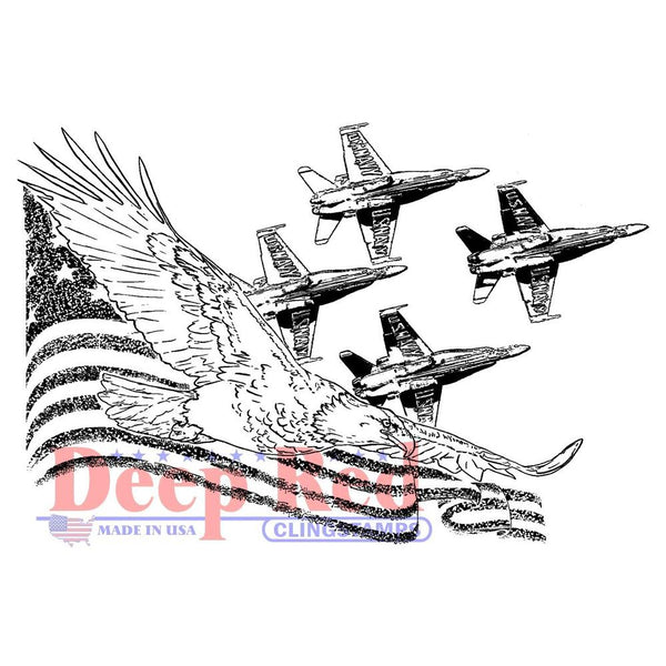 Deep Red Cling Stamp 3.2in x 2.1in - Soaring Eagle With Angels*