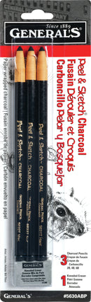 Peel & Sketch Charcoal Pencils 3/Pkg