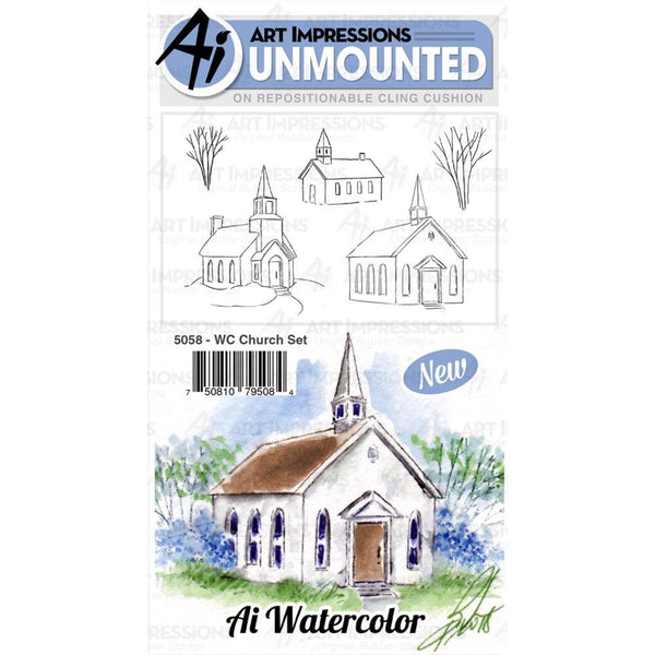 Art Impressions Watercolour Cling Rubber Stamps Church
