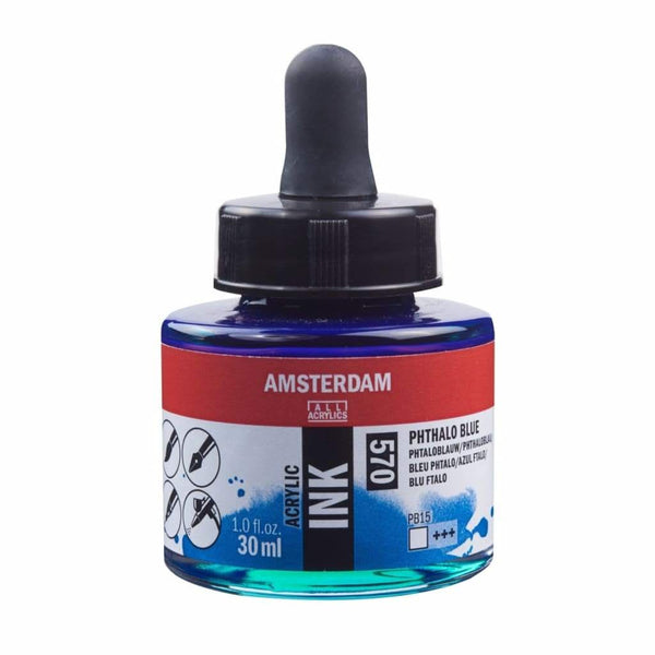 570 - Talens Amsterdam Acrylic Ink 30ml - Phthalo Blue