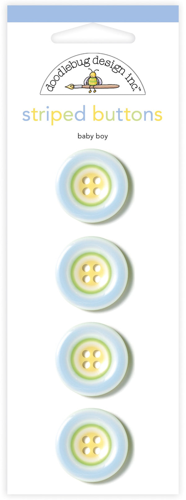 Doodlebug Striped Buttons 4/Pkg Baby Boy, Special Delivery