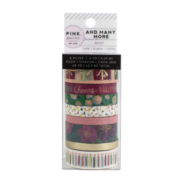Pink Paislee And Many More Washi Tape 8/Pkg - W/Champagne Foil Accents*