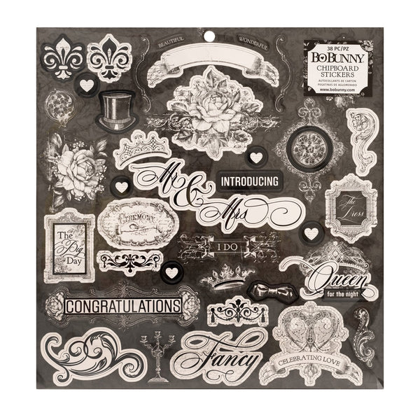 BoBunny - Chipboard Stickers 12in x 12in - Tuxedos & Tiaras  with Black Foil Accents