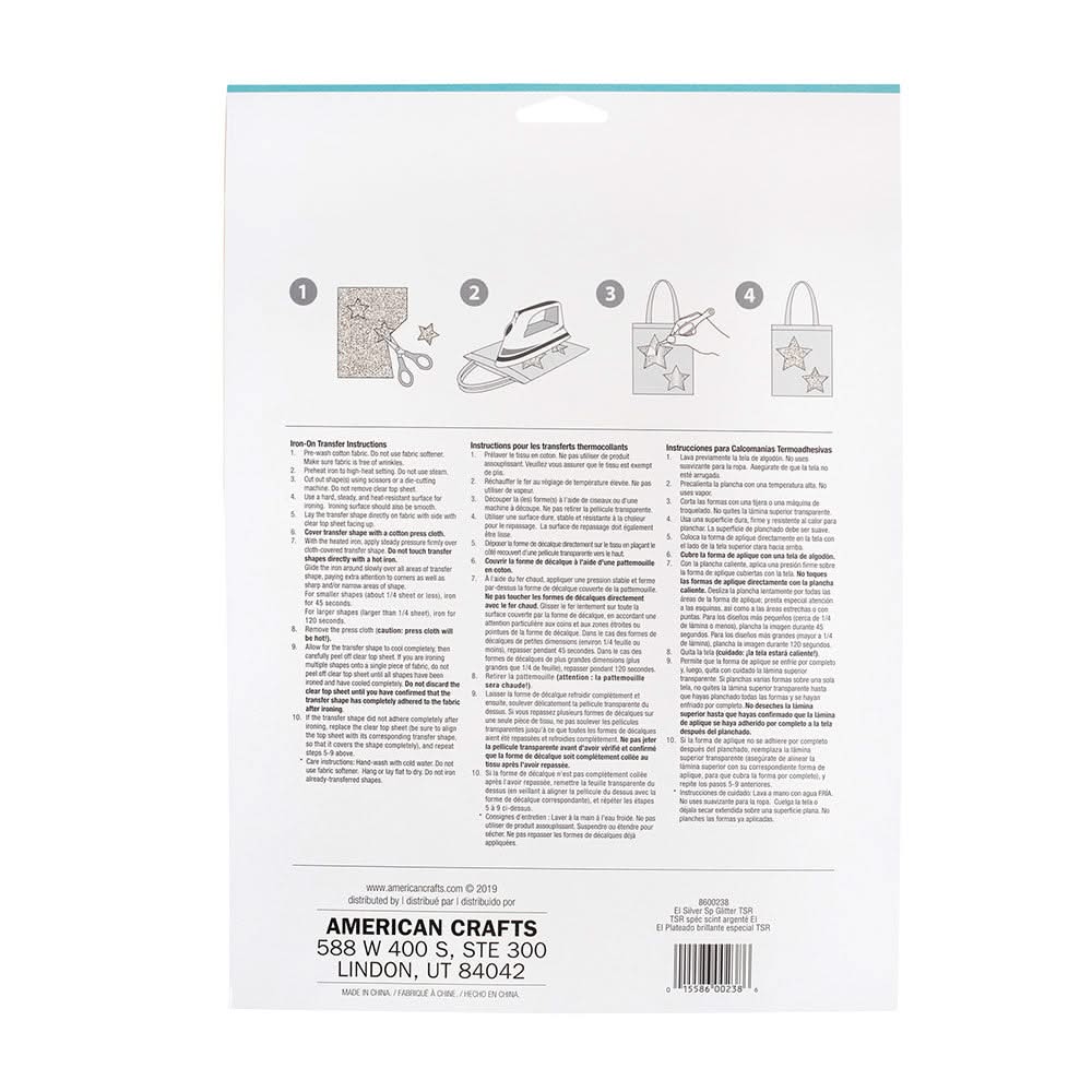 Jolee's Easy Image IronOn Transfer Single Sheet 8.5"X11" Silver Gli