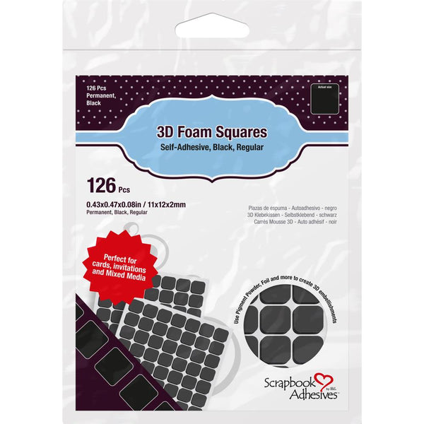 Scrapbook Adhesives 3D Self-Adhesive Foam Squares 126/Pkg Black, .5"X.5"