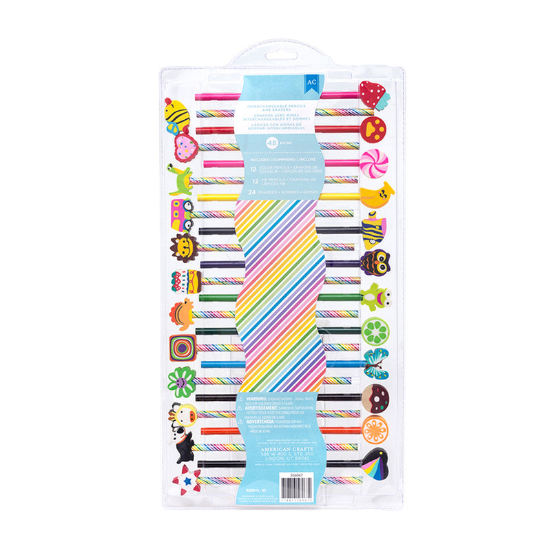 American Crafts - Art Supply Basics Collection - Pencil and Eraser Kit - Rainbow - 48 Pieces*