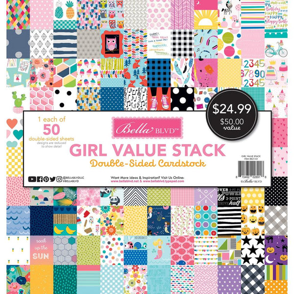 Bella Blvd Double-Sided Cardstock Stack 12in x 12in  50 pack - Girl