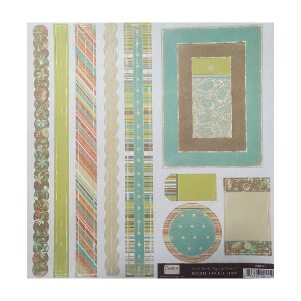 Crate Paper - Birdie Collection - Single 12x12 Die-Cut Sheet - Tags and Frames