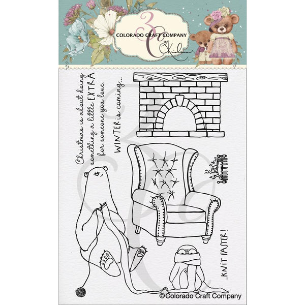 Colorado Craft Company Clear Stamps 4"x 6" Knitting Bear - By Kris Lauren*
