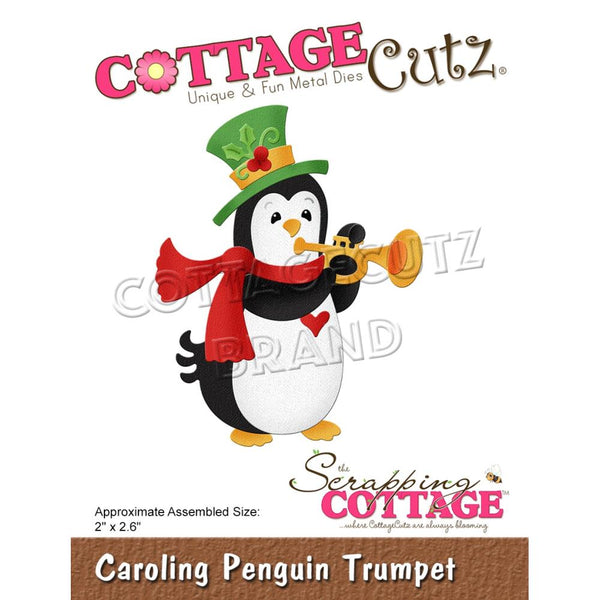CottageCutz Dies - Carolling Penguin Trumpet 2in x 2.6in*