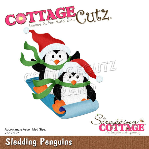 CottageCutz Dies Sledding Penguins 2.5"X2.7"