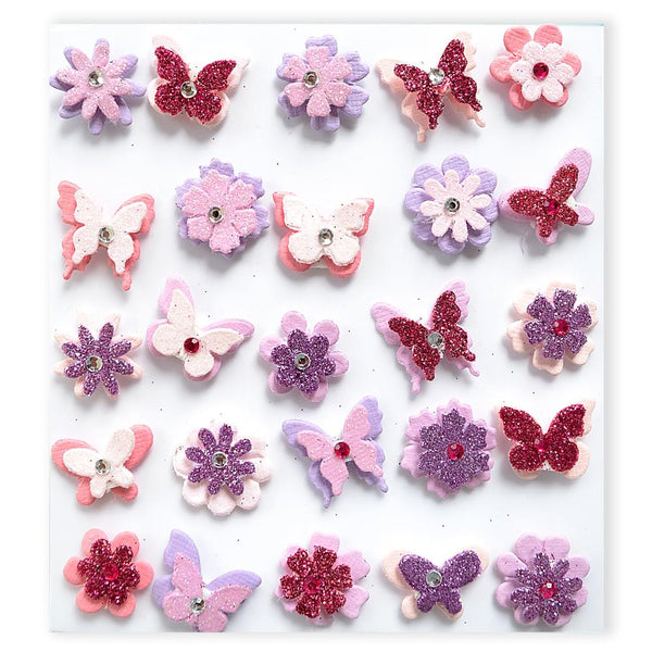 Little Birdie 3D Mini Glitter Bloom & Butterfly 25 pack - Light Pink