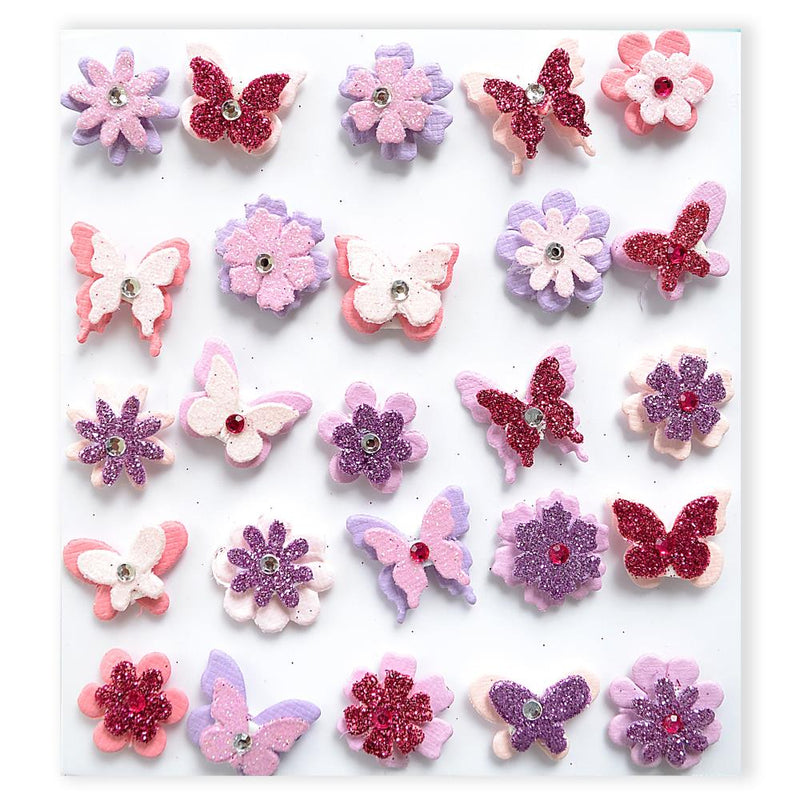 Little Birdie 3D Mini Glitter Bloom & Butterfly 25 pack - Light Pink