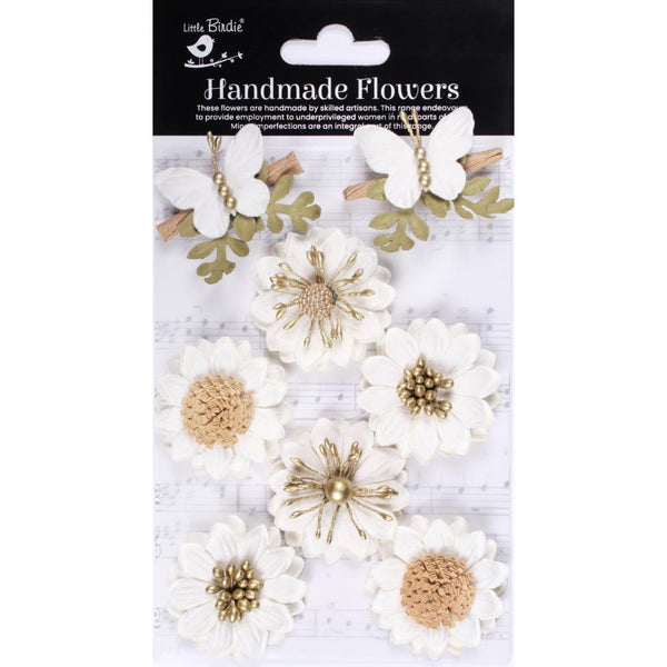 Little Birdie Arcadia Paper Flowers 8/Pkg Ivory Pearl*