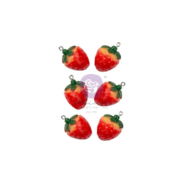 Prima Marketing Strawberry Milkshake Strawberry Enamel Charms 6 pack