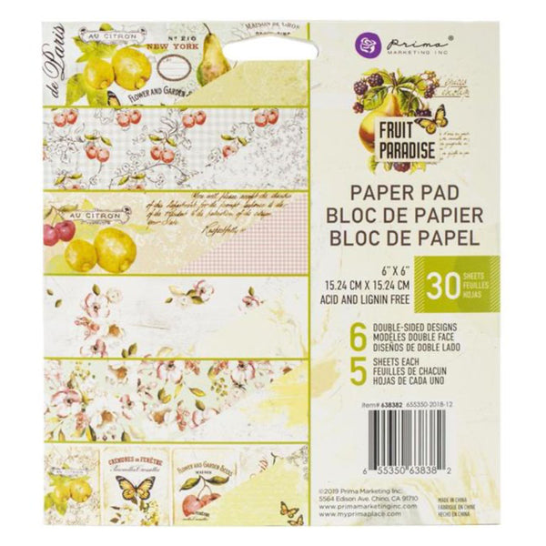 Prima Marketing Double-Sided Paper Pad 6 inch X6 inch 30 pack Fruit Paradise, 6 Designs/5 Each*