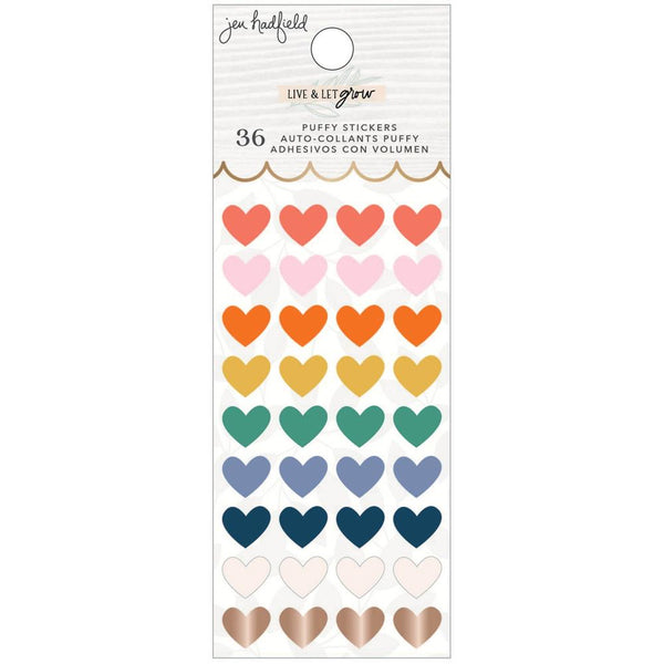 American Crafts Jen Hadfield - Live & Let Grow Mini Puffy Stickers 36 pack - Hearts  with Gold Foil*