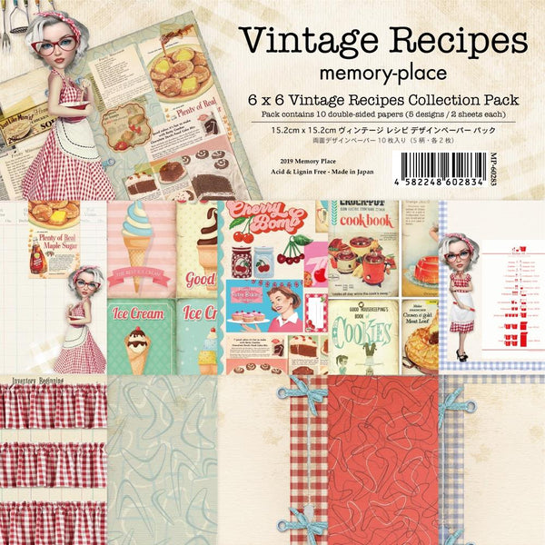 Memory Place Double-Sided Paper Pack 6"x 6" 10 pack  Vintage Recipes