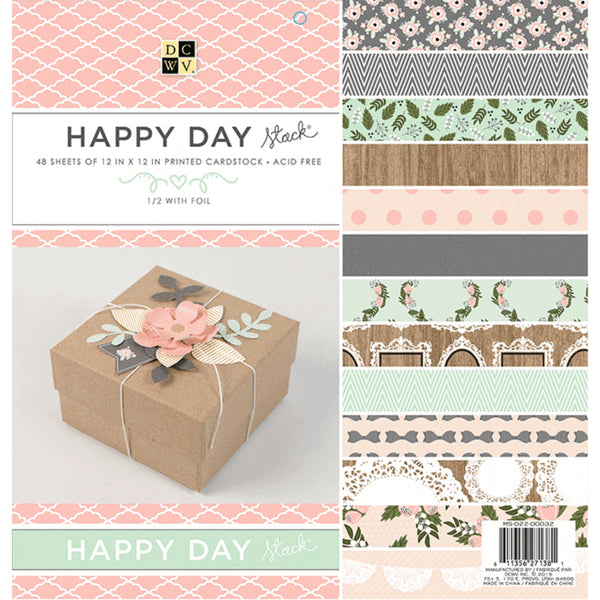 DCWV Single-Sided Cardstock Stack 12in x 12in 48/Pkg - Happy Day, 24 Designs/2 Each