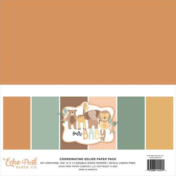 Echo Park double-sided solid cardstock 12"X12" 6/Pk Our Baby, 6 colours