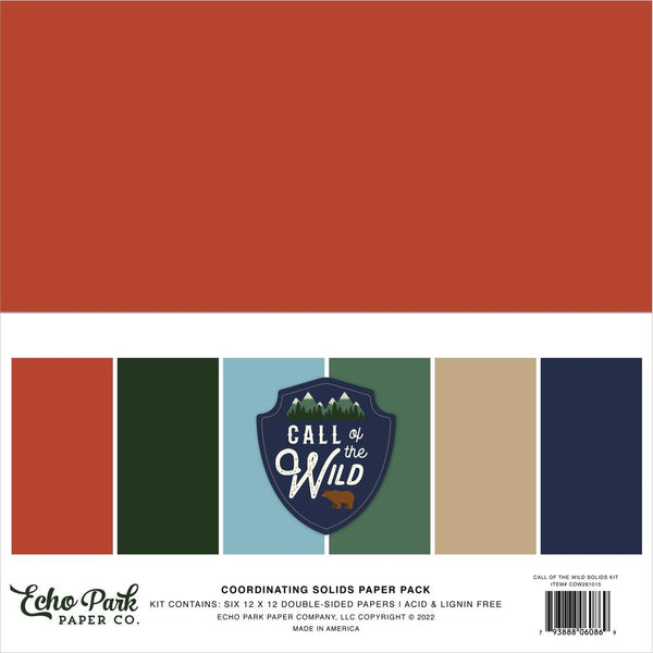 Echo Park Double-Sided Solid Cardstock 12"x 12" 6 pack - Call Of The Wild, 6 Colours*