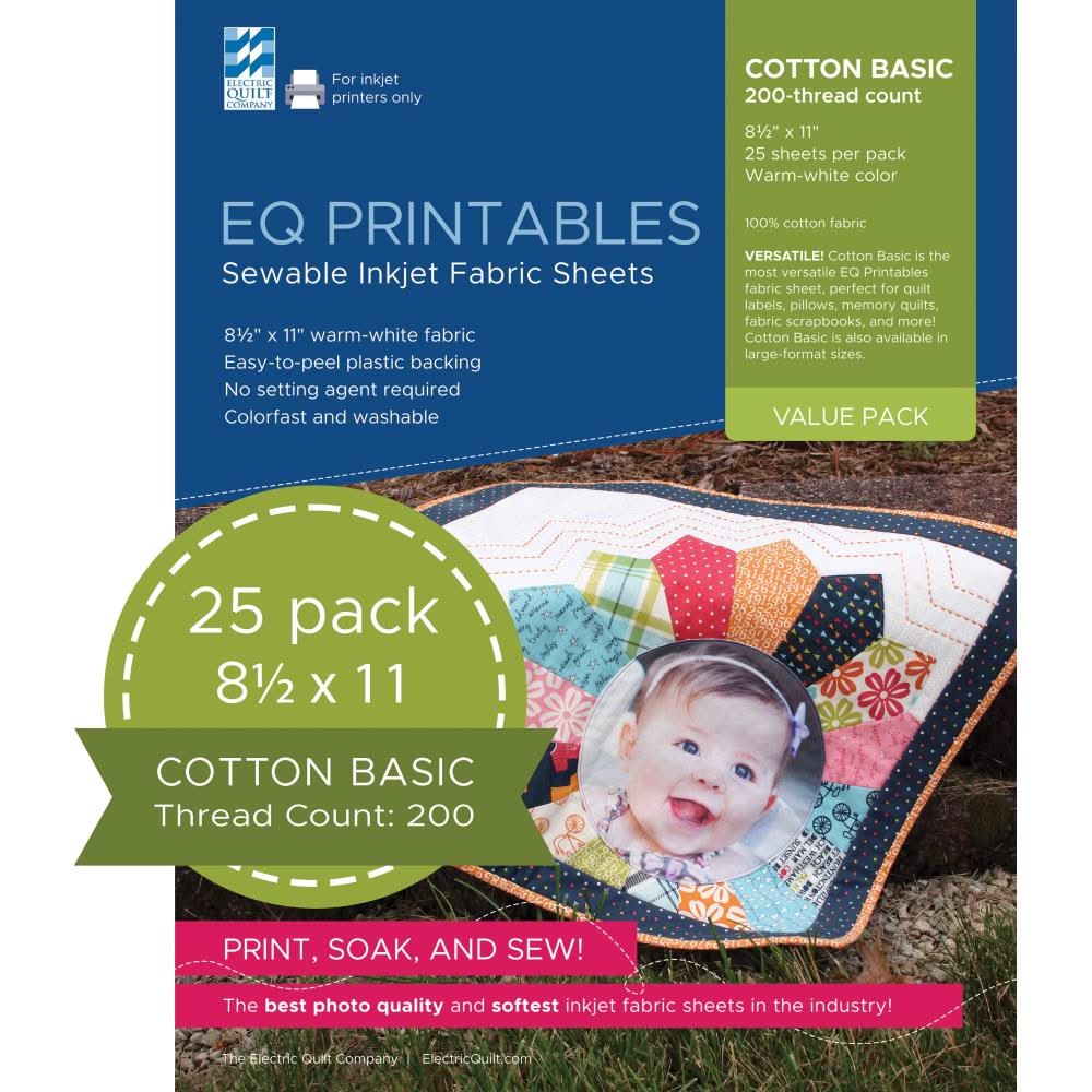 EQ Inkjet Printable Cotton Basic Fabric Sheets 8.5"x 11" 25 pack ...