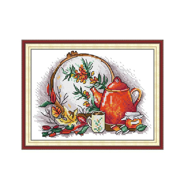 Poppy Crafts Cross-Stitch Kit - Afternoon Tea in Autumn