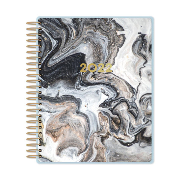 Paper House 12-Month Dated Planner 8.5"x9.75" Black Marble, Jan 2022-Dec 2022