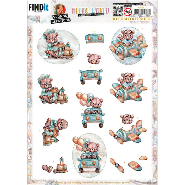 ^Find It Trading Yvonne Creations Punchout Sheet Playing Teddybear, Hello World^