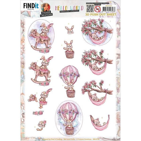 Find It Trading Yvonne Creations Punchout Sheet Playing Bunny, Hello World