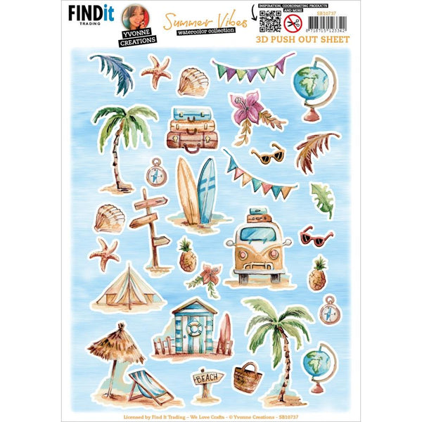 Find It Trading Yvonne Creations Punchout Sheet Small Elements B, Summer Vibes