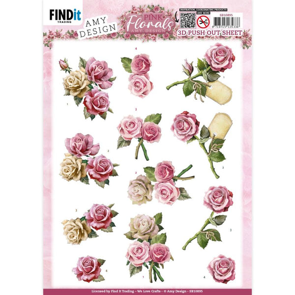 Find It Trading Amy Design 3D Push Out Sheet Roses, Pink Florals