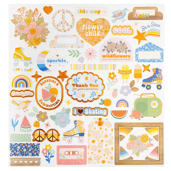 Jen Hadfield Flower Child Foam Sticker Sheet 12"X12" 63 pack with Silver Holographic Foil*
