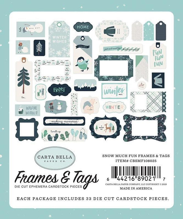 Carta Bella - Cardstock Ephemera 33 pack Frames & Tags - Snow Much Fun*