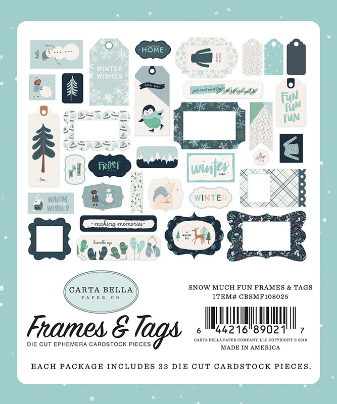 Carta Bella - Cardstock Ephemera 33 pack Frames & Tags - Snow Much Fun*