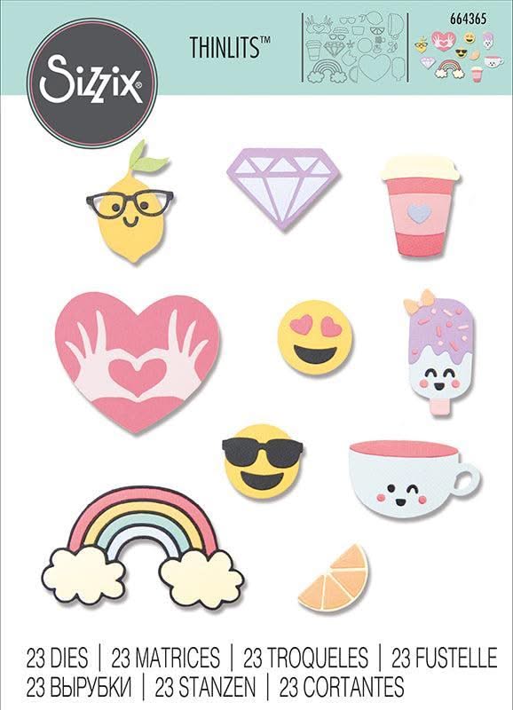 Sizzix 664365 Set Fustelle Thinlits - Icone Primaverili, 23 Pezzi, Emoji, Arcobaleni E Limone