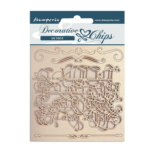 Stamperia Decorative Chips 5.5"X5.5" - Romantic Garden House Calligraphy