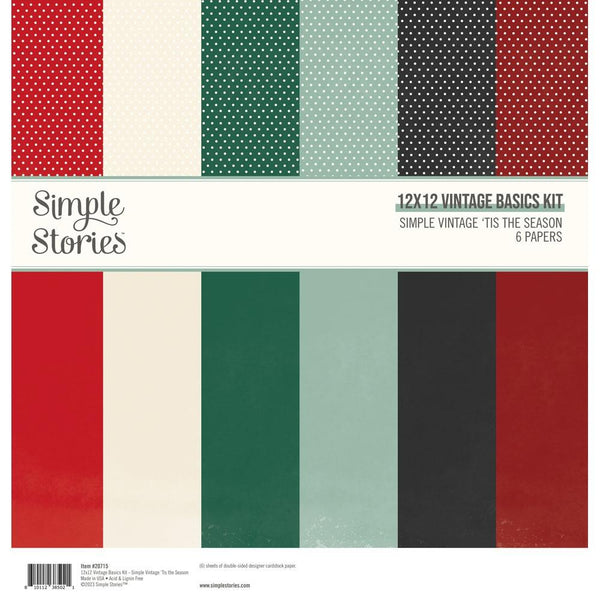 Simple Stories Basics Double-Sided Paper Pack 12"X12" 6 pack  Simple Vintage 'Tis The Season