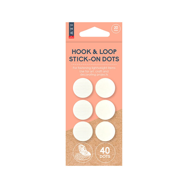 S.E.W Hook & Loop Stick-On Dots - Heavy Duty 20mm x 40 Dots - White*